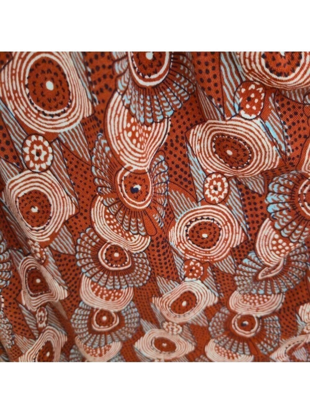 MAEVE (Anthropologie) Yvette Ruched Dress Women Geometric Design Rust Sz Large - Picture 8 of 13